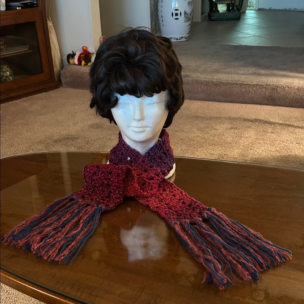Elegant Burgundy and Navy Crochet Scarf